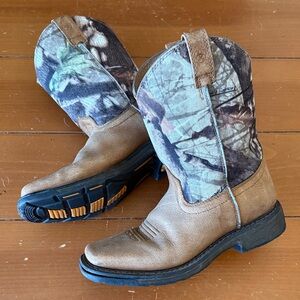 Ariat Kids WorkHog Square Toe Boots in Brown and Camouflage